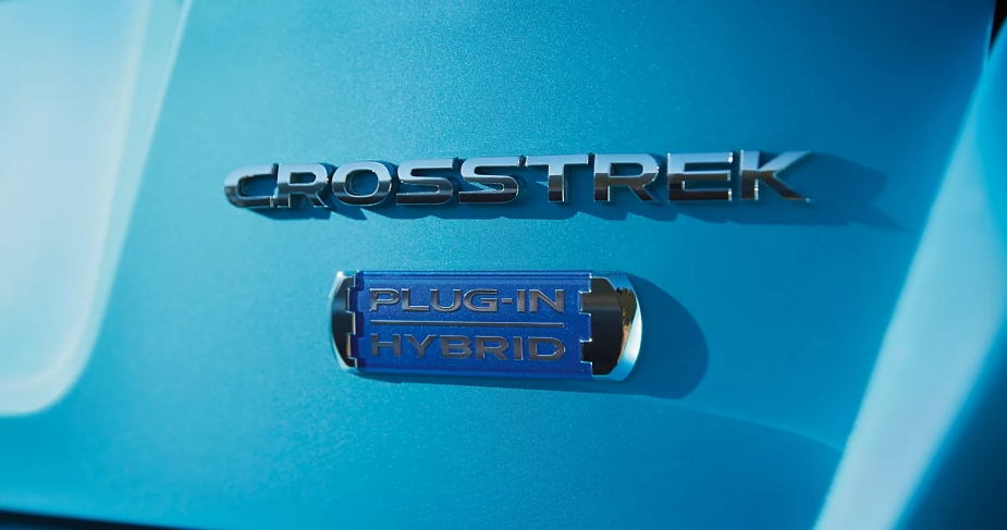 The badge on the 2023 Subaru Crosstrek appears as a PHEV SUV.