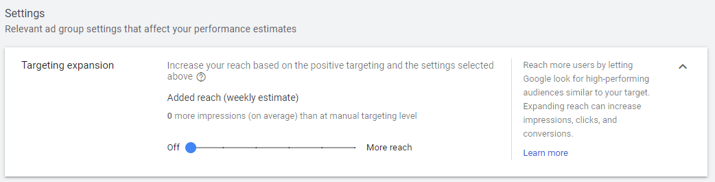 Google Ads targeting settings