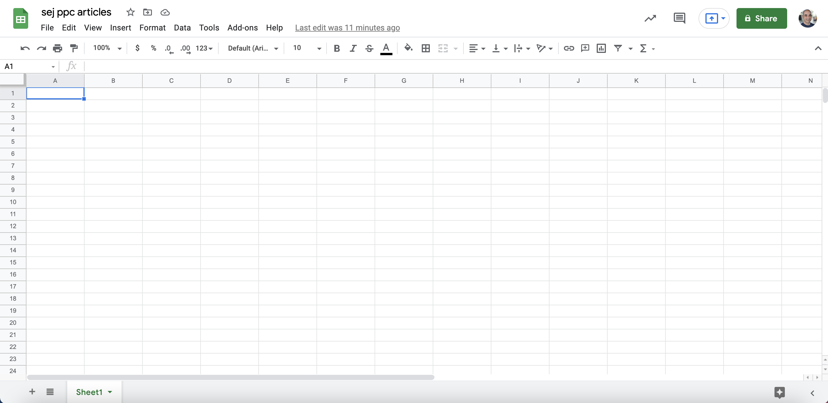 Start with a blank Google Sheets document.