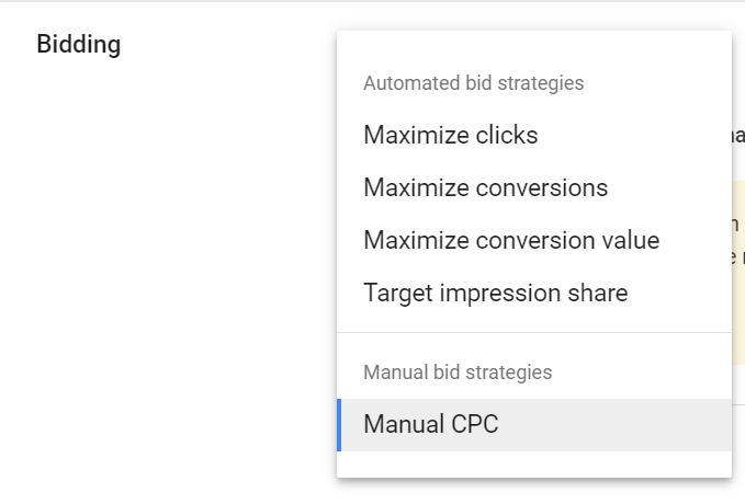 Google options for automated bidding strategies