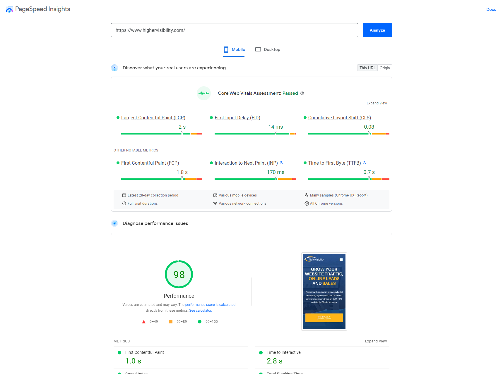 PageSpeed ​​Insights shows your customers how fast their pages load.