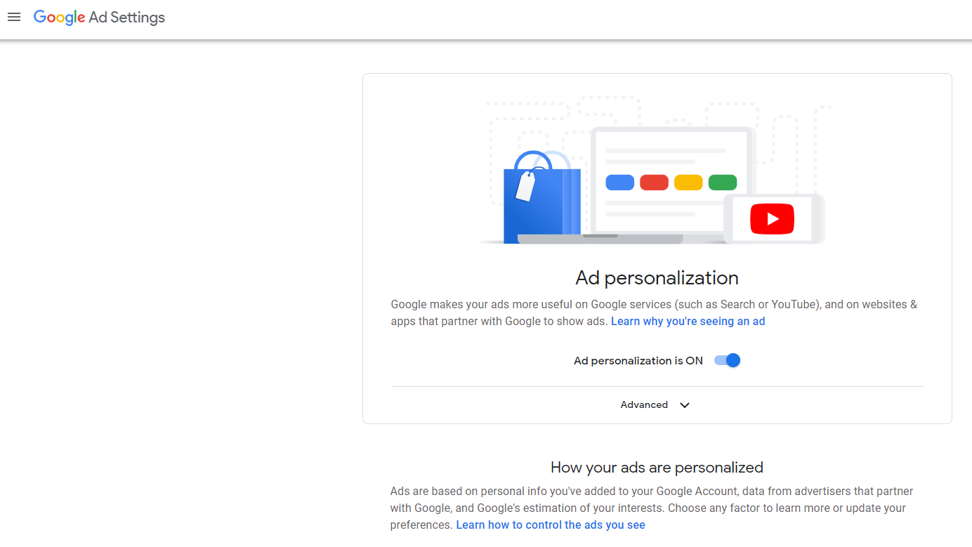 Google's personalized ads settings.