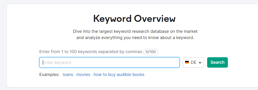 An example of Semrush's Keyword Overview tool for German keyword research