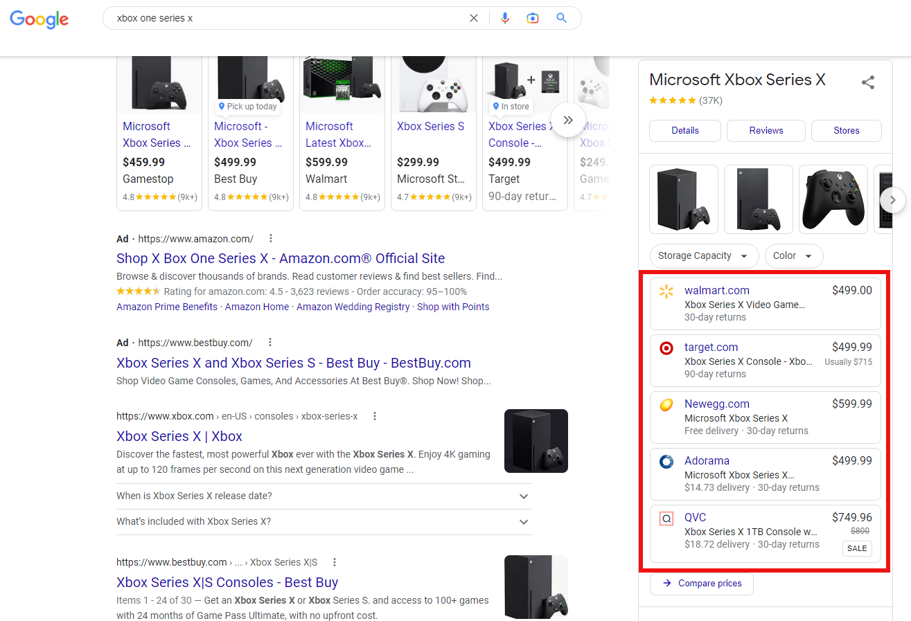 Google results for xbox
