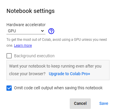 Google Collab, How to change settings for GPU usage