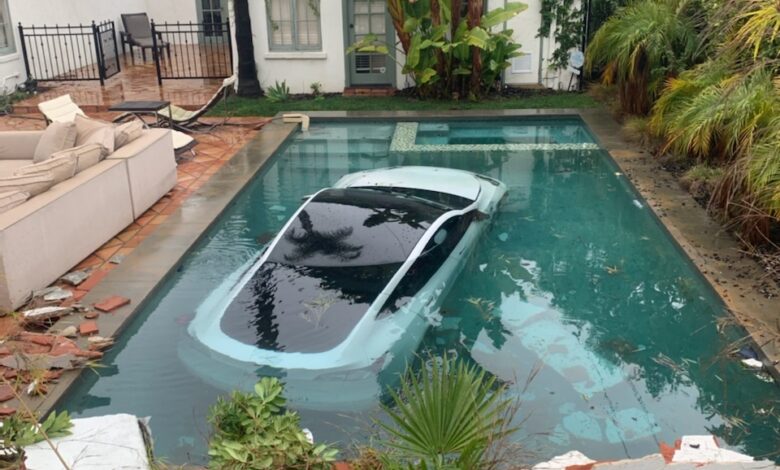 Tesla Crashes Into Southern California Pool With 3 People Inside