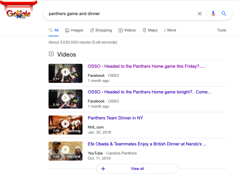 Google video search results