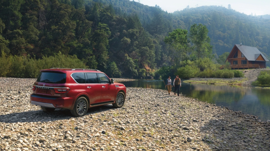 A 2022 Nissan Armada parked outside a lake, is in desperate need of a redesign.