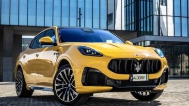 A yellow 2023 Maserati Grecale Trofeo small luxury SUV is parked.