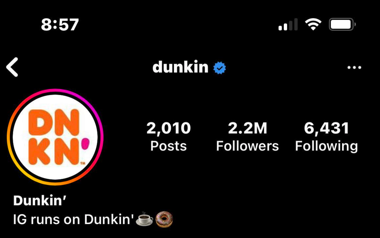 Dunkin' Donuts Instagram Biography
