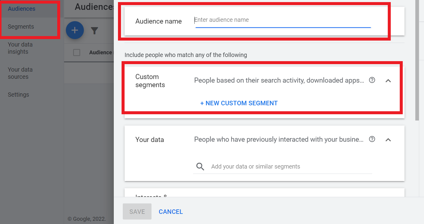 Create new remarketing lists from the Audience tab.