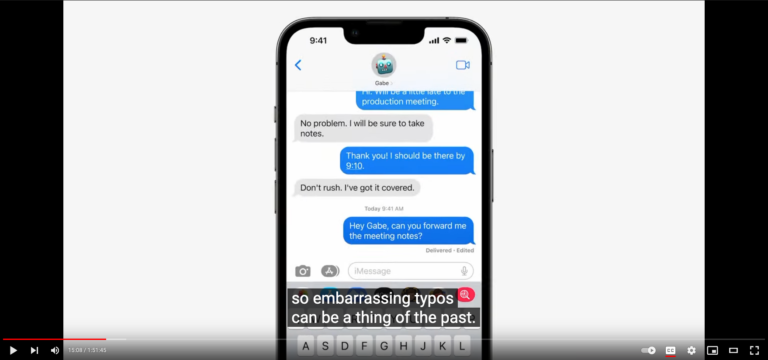 A modified message in Apple's iMessenger - WWDC 2022