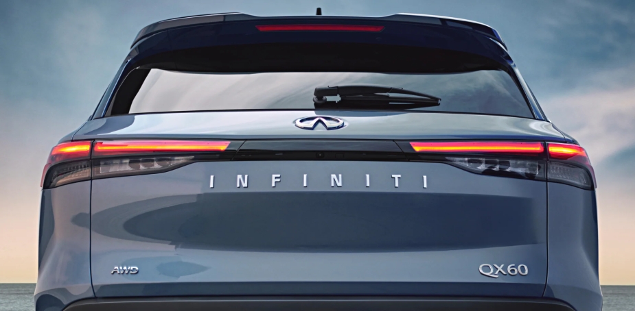 The rear of a 2023 Infiniti QX60 luxury SUV, what are the standard features?