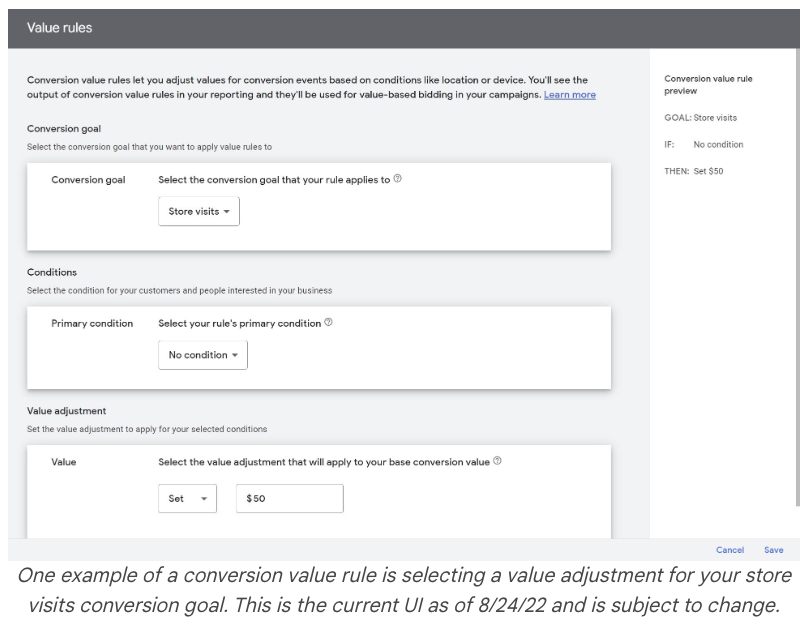 Google Ads enables store visits custom conversion values