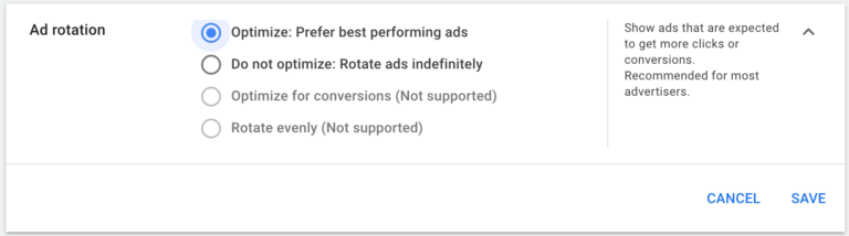 Ad rotation settings in Google Ads