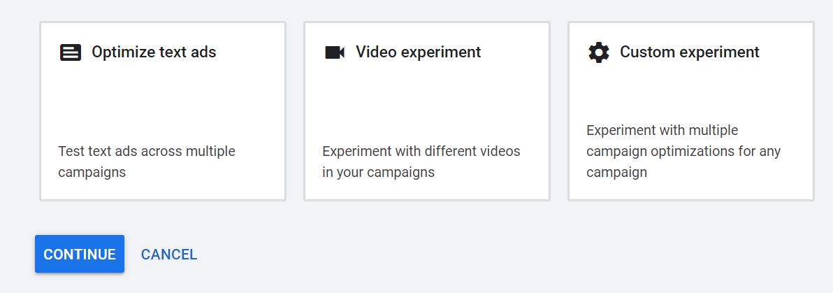 Google Ads experience options to choose from.