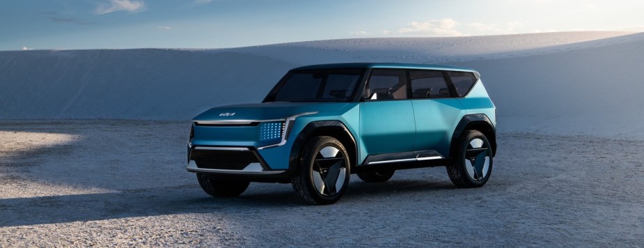 A concept render of the 2024 Kia ​​EV9, which will be a three-row SUV.