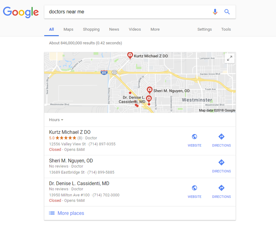 Screenshot of search [doctors near me]The Google