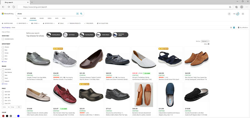 Examples of product listings on the Microsoft Bing Shopping tab.