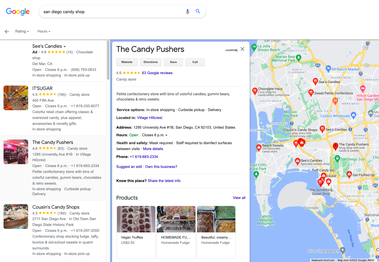 Google Business Profile candy store.