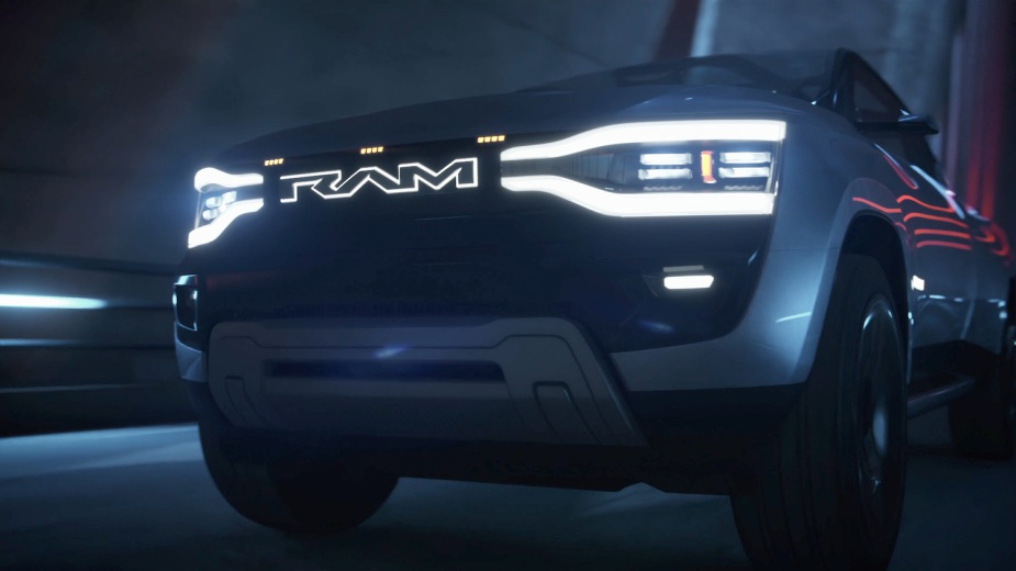 A close-up of the grille of the new Ram Revolution concept car.