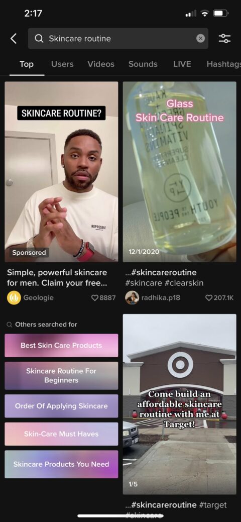 An example of the first TikTok ad reported in search results.