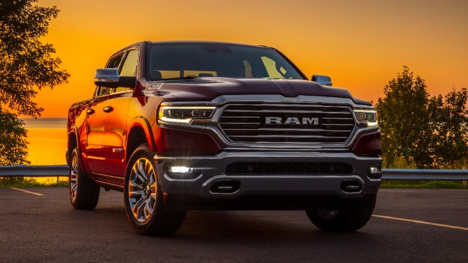 Front angle view of the 2023 Ram 1500, the only Ram pickup truck recommended by Consumer Reports in 2023 due to reliability