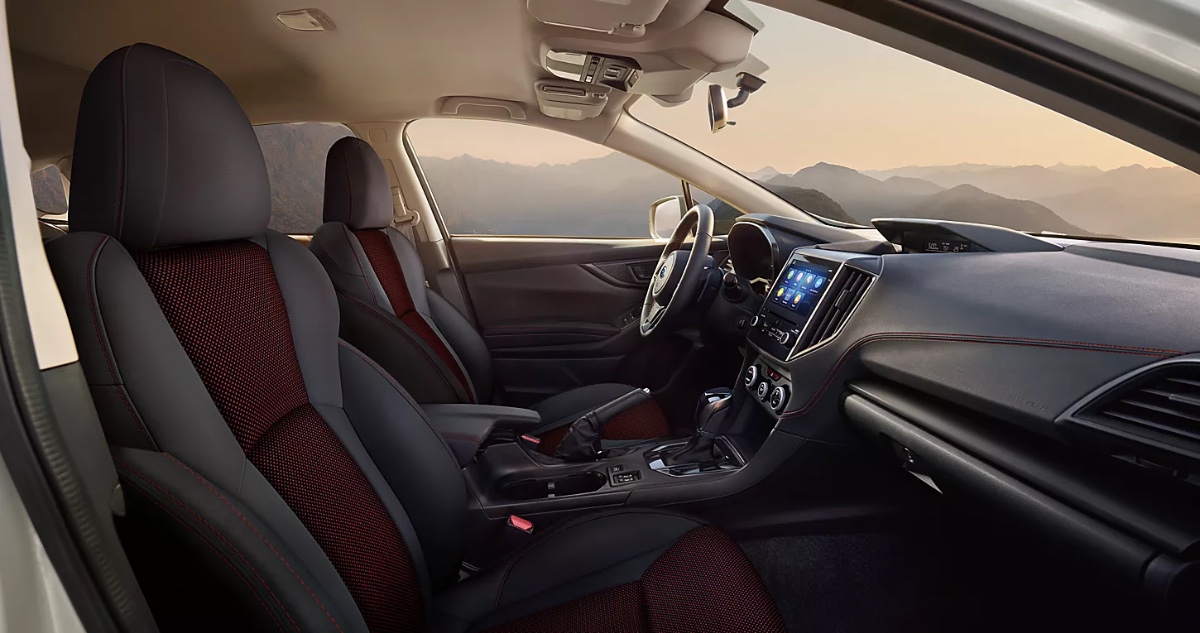 Dashboard and front seats in the 2023 Subaru Crosstrek crossover SUV