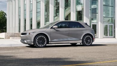 A 2023 Hyundai Ioniq 5 electric SUV sits in an urban environment.