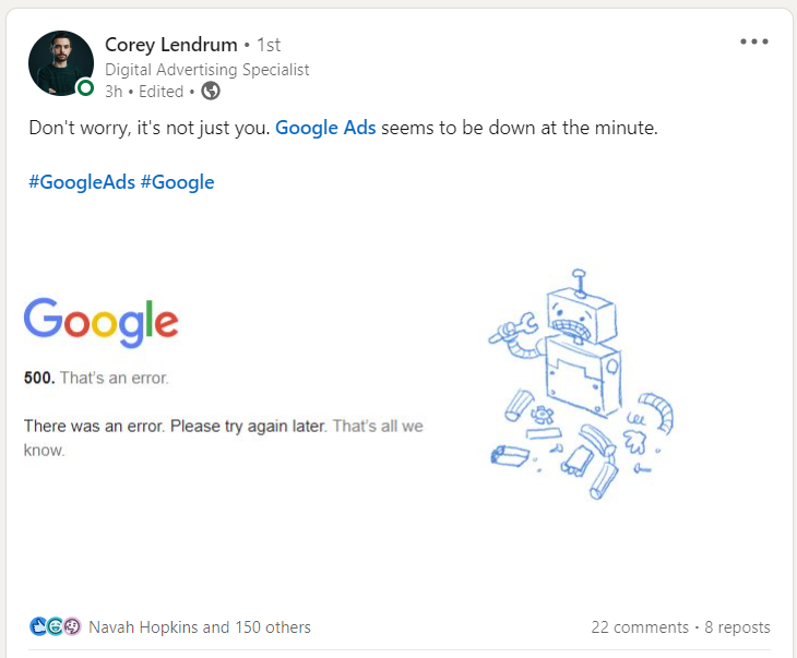 Advertisers interact with Google Ads crashes.