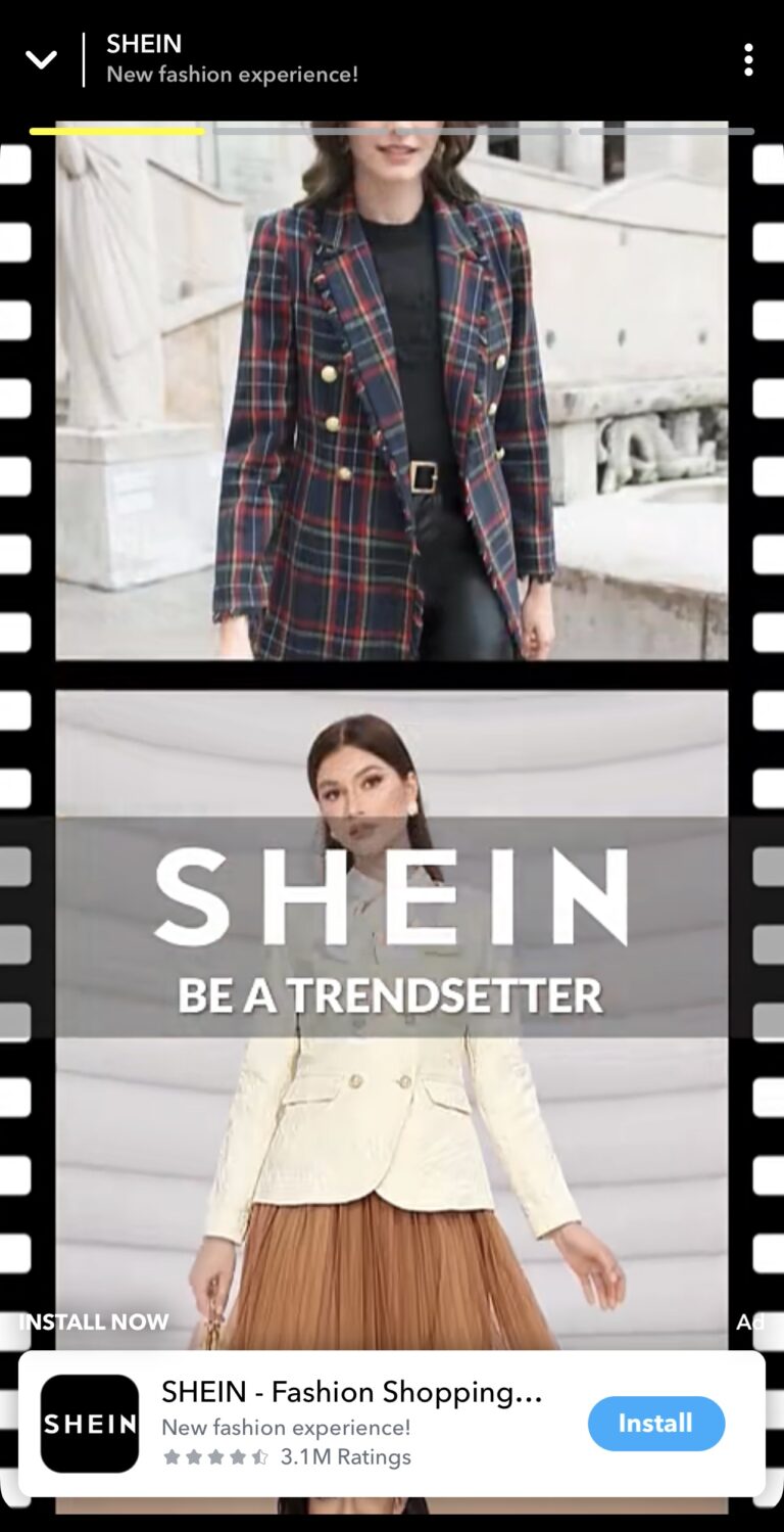 An example of a Snapchat ad from SHEIN