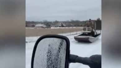 Wild Winter Weather in Texas Prompts Man to Pilot Unusual Vehicle on Public Roads