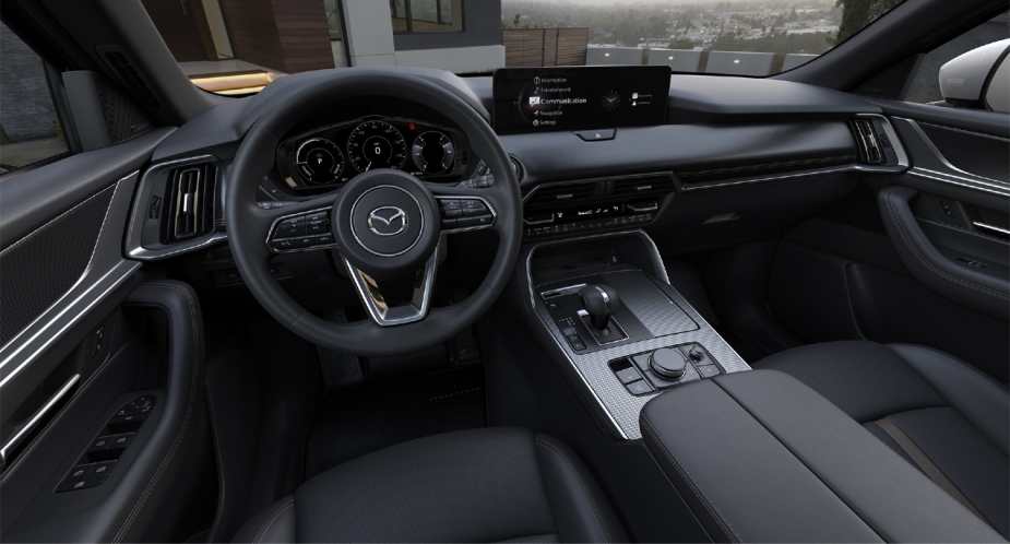 The interior of a 2024 Mazda CX-90 PHEV plug-in hybrid midsize SUV.
