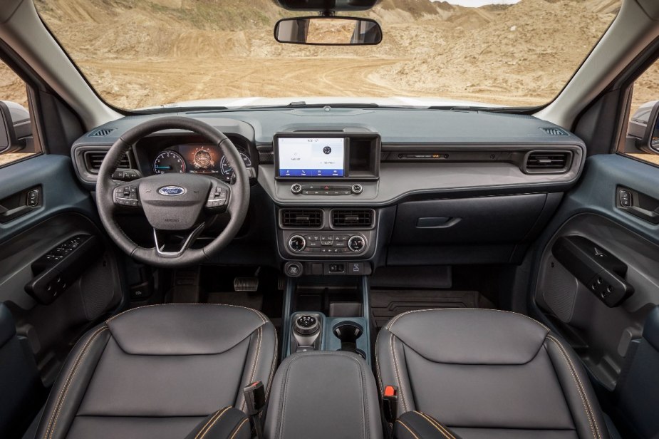 Dashboard on the 2023 Ford Maverick, the most affordable new hybrid and pickup truck with better fuel economy