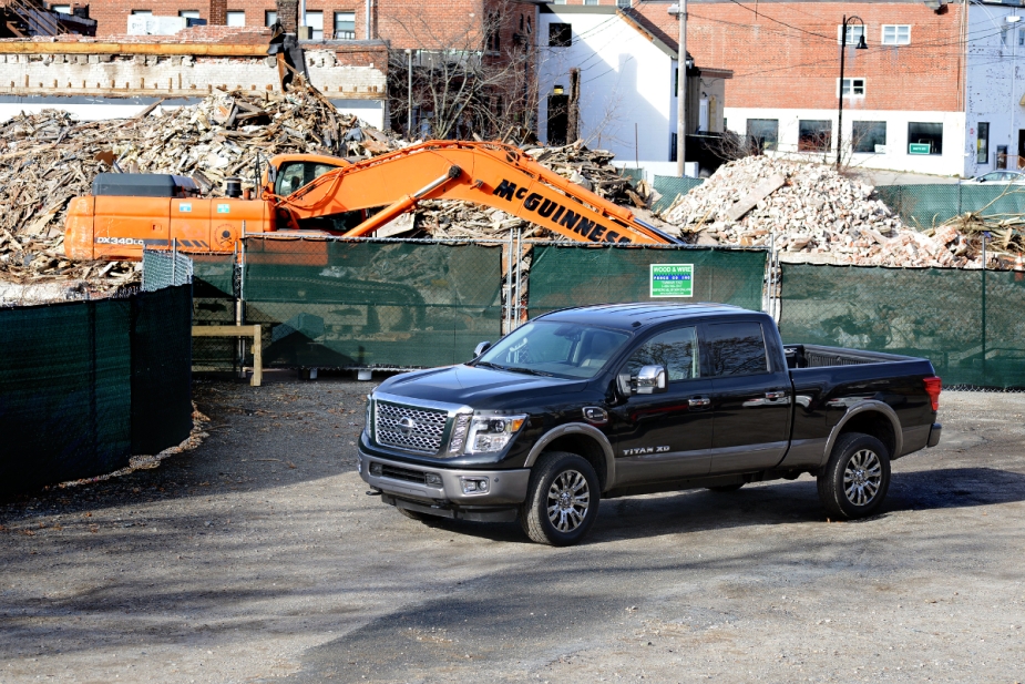 The Titan Diesel, a copy of the Nissan Titan XD, is at a construction site.
