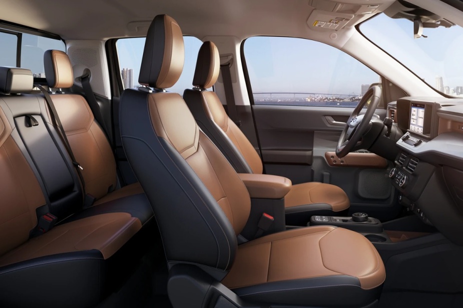 Brown seats in the 2023 Ford Maverick, Ford's most reliable, according to Consumer Reports, and most affordable pickup truck