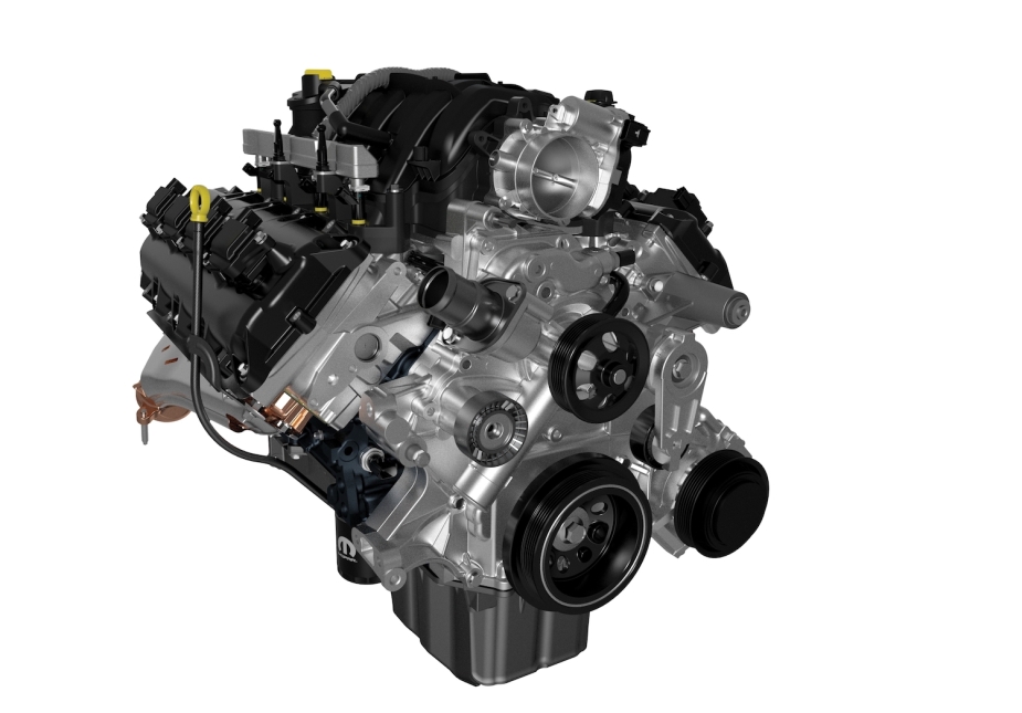 Promotional image of the 5.7-liter HEMI V8 crate engine.
