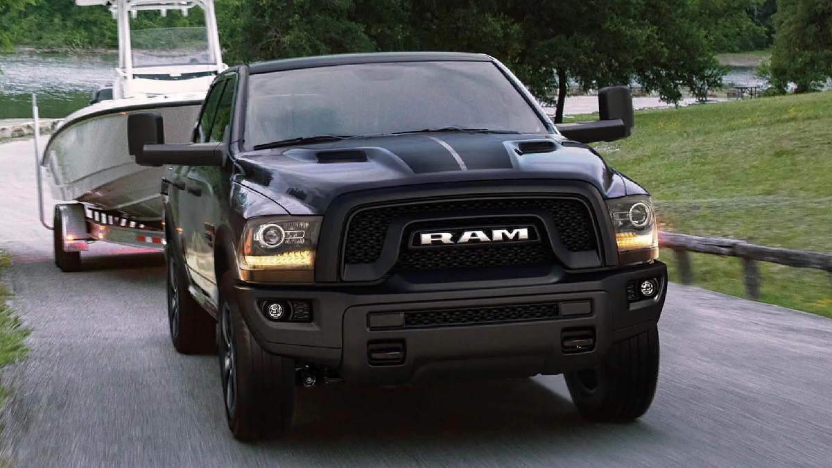 Front view in black 2023 Ram 1500 Classic, the new Ram model and America's cheapest full-size pickup truck
