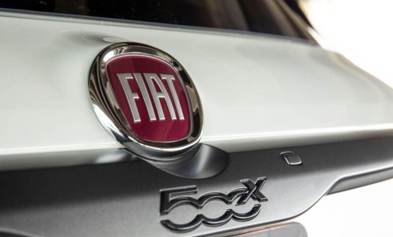 Make and model badging on the trunk of a Fiat 500X subcompact crossover SUV model