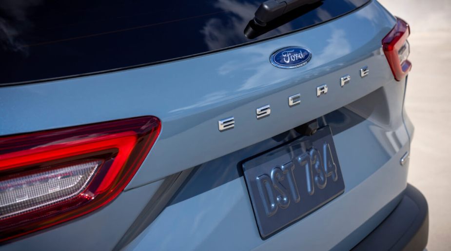 The tailgate of a 2023 Ford Escape PHEV in light blue.