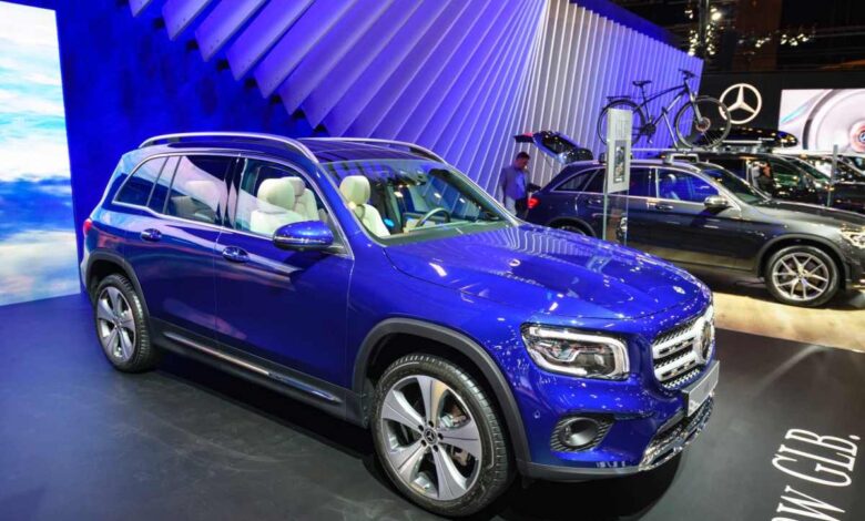 Mercedes-Benz GLB-Class in Blue at at auto show.
