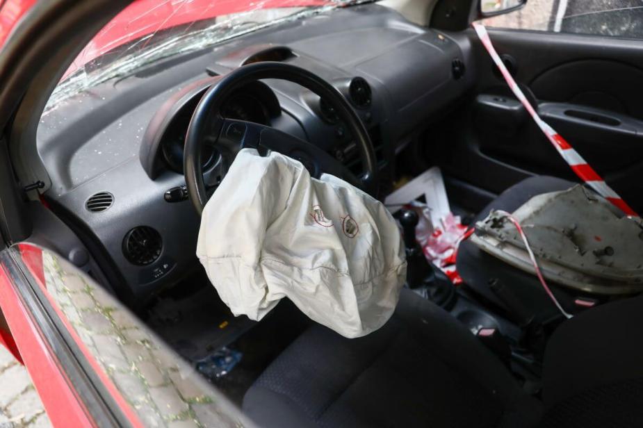 Car airbag deployed from an accident seen in Krakow, Poland