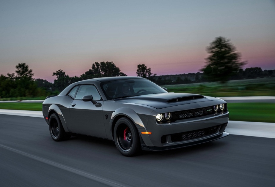 A gray 2018 Dodge Demon blows up on a test track. 